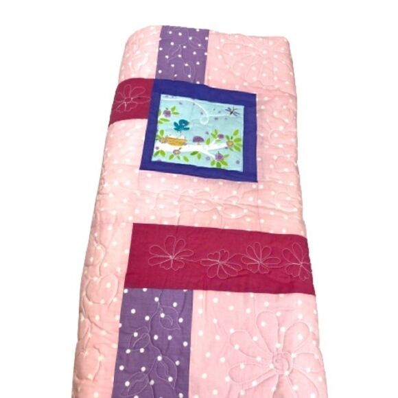 Handmade NWT pink, purple Forrest animal baby or lap quilt size 49” X 40” - Picture 3 of 16